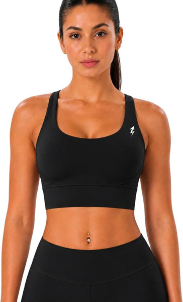 SparkNine Elevate sport-bh - S - zwart - gekruiste rug - push-up effect - stevige ondersteuning - met uitneembare pads