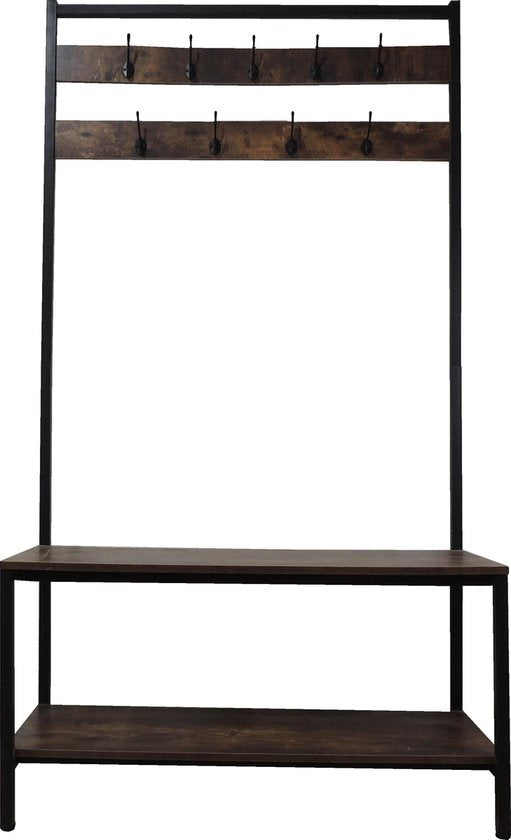 4livingz Stevige Retro Kapstok Bank 42x100x183 cm - zwart/bruin
