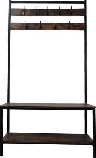 4livingz Stevige Retro Kapstok Bank 42x100x183 cm - zwart/bruin