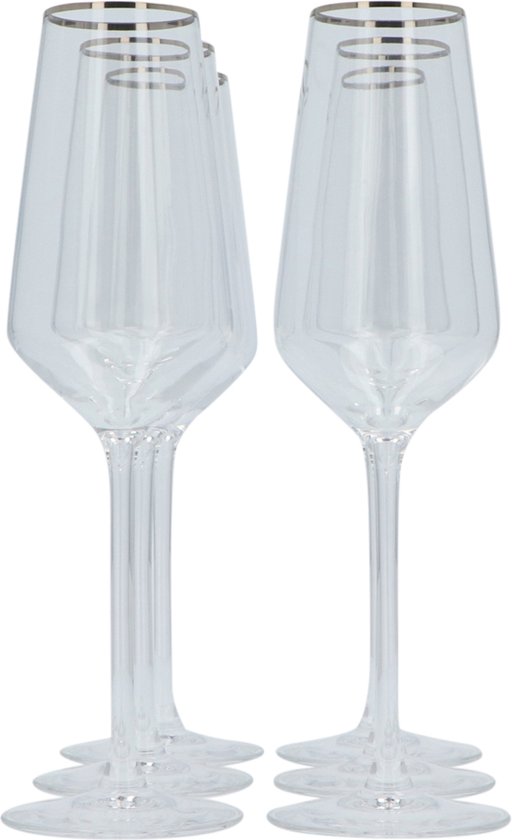 Alvito Champagneglazen set van 6 stuks - inhoud 21 cl - met Zilveren Rand