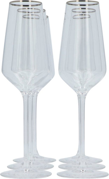 Alvito Champagneglazen set van 6 stuks - inhoud 21 cl - met Zilveren Rand