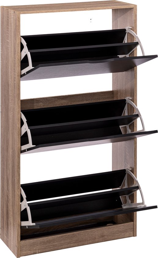 5five Schoenenkast 3 lades 60x24x118 cm voor 18 paar - bruin/zwart