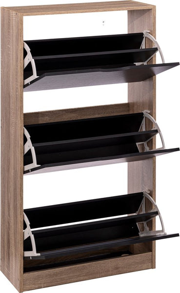 5five Schoenenkast 3 lades 60x24x118 cm voor 18 paar - bruin/zwart