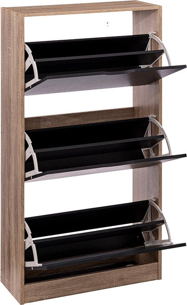 5five Schoenenkast 3 lades 60x24x118 cm voor 18 paar - bruin/zwart