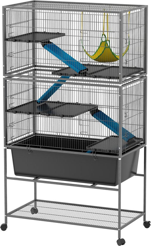 Chinchilla en Hamsterkooi met 4 Verdiepingen - 48x88x150 cm - Antraciet