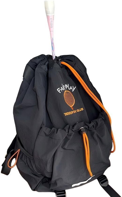 Badminton en Tennis Rugzak - Zwart – Ultralichte Sporttas met Grote Inhoud, Trekkoordsluiting en Verborgen Schoenenvak | Perfect voor Sport, School en Reizen
