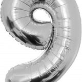 Folie ballon cijfer 9 - 86 cm - Zilver - verjaardag - jubileum - geschikt voor helium en lucht - inclusief rietje