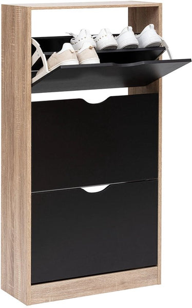 5five Schoenenkast 3 lades 60x24x118 cm voor 18 paar - bruin/zwart