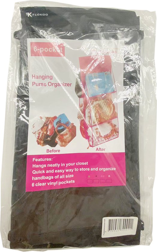 Tassen organizer - Opbergen van 6 Handtassen - Zwart - Hangende tassenopberger - 85 cm x 36 cm - Organiser