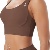 SparkNine Elevate sport-bh - L - bruin - gekruiste rug - push-up effect - stevige ondersteuning - met uitneembare pads