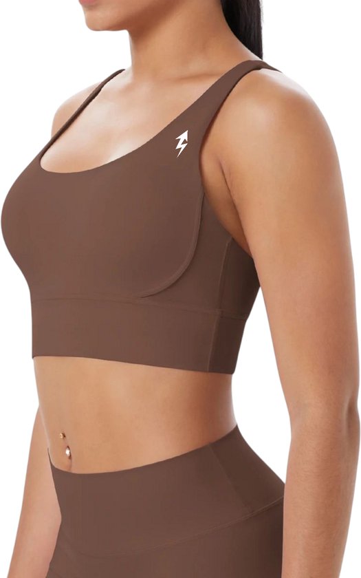 SparkNine Elevate sport-bh - S - bruin - gekruiste rug - push-up effect - stevige ondersteuning - met uitneembare pads