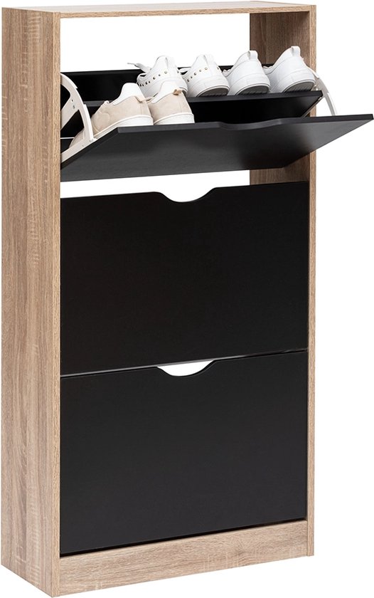 5five Schoenenkast 3 lades 60x24x118 cm voor 18 paar - bruin/zwart