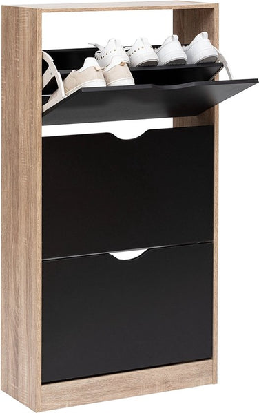 5five Schoenenkast 3 lades 60x24x118 cm voor 18 paar - bruin/zwart