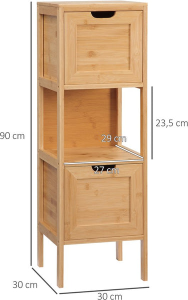 4goodz Bamboe Badkamerkast 2 lades en plank 30x30x90 cm - Bruin