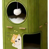 Kattenhuis met Krabplank – Kattenmand & Kattenhuis Indoor – Katten Krabmeubel – Kattenhol van Vilt – Katten Speeltoren – Groen – 60 cm