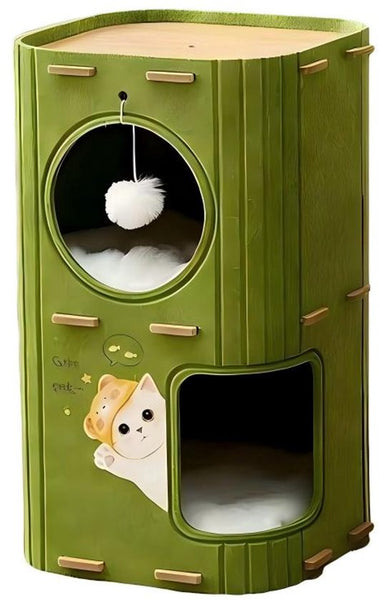 Kattenhuis met Krabplank – Kattenmand & Kattenhuis Indoor – Katten Krabmeubel – Kattenhol van Vilt – Katten Speeltoren – Groen – 60 cm