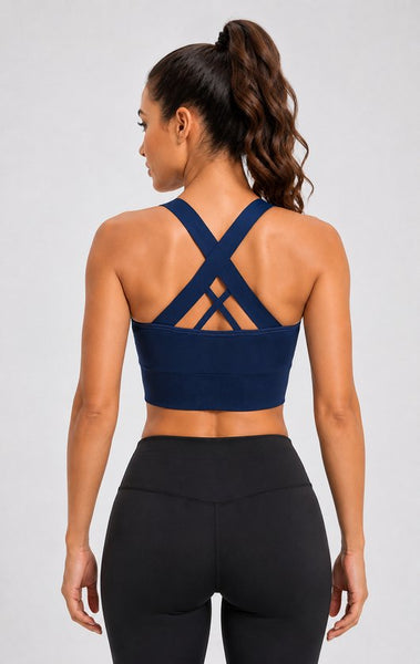 SparkNine Stride sport-bh - met uitneembare pads - XXL - blauw - cross-back - medium support - zacht & elastisch materiaal
