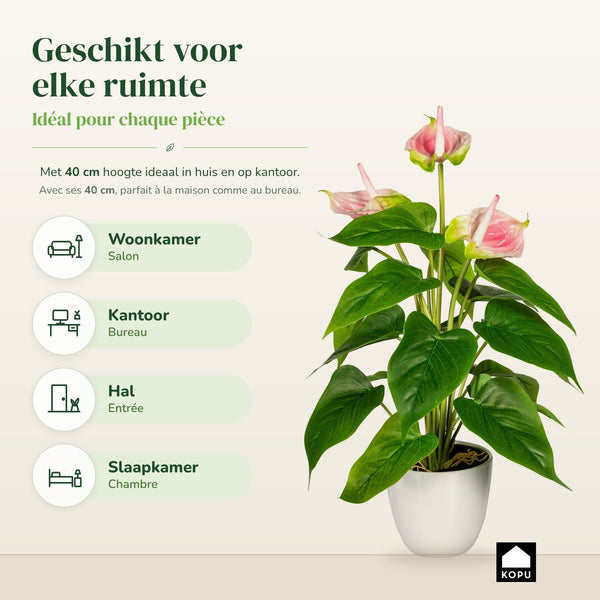 Kopu 2 Stuks Anthurium Roze Kunstplant 40 cm - Flamingoplant Roze