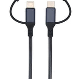 3-in-1 USB Kabel – 1 meter – Snelladen & Dataoverdracht – USB naar USB-C - Lightning – Nylon Gevlochten – Zwart - oplaadkabel Telefoon