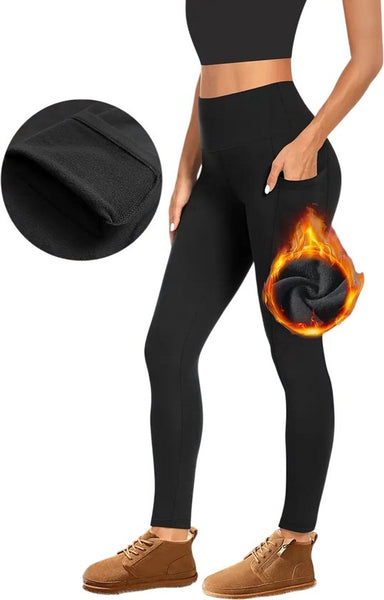 SparkNine Strongfleece legging - met zakken - fleecegevoerd - S - zwart - zacht & warm - winter legging
