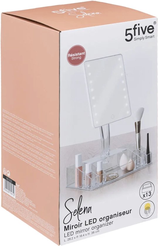 Make-up spiegel met LED en opbergbakjes 28x16x38cm