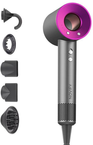 NOVIFY® Krachtige Fohn - Fohnborstel - Haardroger met 5 opzetstukken - Fohn met Diffuser - Ionentechnologie - 1600W - 2025