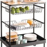 Serveerwagen met 3 opbergvakken en plateau 40x60x79 cm - Zwart