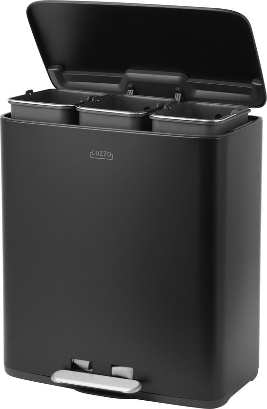 Luzzo® Pedaalemmer 51 liter - 3x17 ltr - Afvalbak Afvalscheiding - Zwart