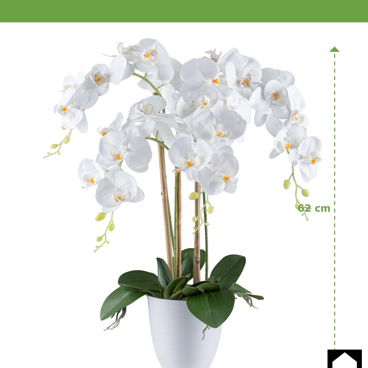 Kopu® Kunstbloem Orchidee 62 cm Wit met witte Pot - Phalenopsis
