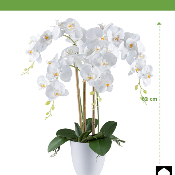 Kopu® Kunstbloem Orchidee 62 cm Wit met witte Pot - Phalenopsis