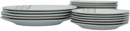 4goodz porseleinen servies 6 persoons - Wit/Zwarte strepen