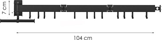 Kledingrek voor aan de Muur - Zwart - 104 cm Lang - Inklapbaar en Uitschuifbaar - Kledingrek - 180 Graden Draaibaar