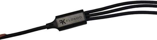FLOKOO 3-in-1 USB Kabel – 1 meter – Snelladen & Dataoverdracht – USB naar USB-C - Micro-USB - Lightning – Nylon Gevlochten – Zwart - Oplaadkabel Telefoon