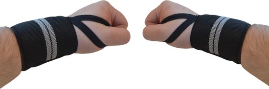 Fitness - Crossfit Polsband - 2 stuks - Grijs - Zwart - Polsbandage Wrist Support Wraps - Pols Bandage Band - Bodybuilding Support - Gewichthef Straps - Krachttraining Lifting Workout Straps