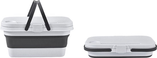 Picknickmand 2-1 - Wit & Grijs - 45 cm x 27 cm - Inklapbaar - Picknickmand met Tafel - Picknickmand 4 Personen - Picknicktas - Picknick