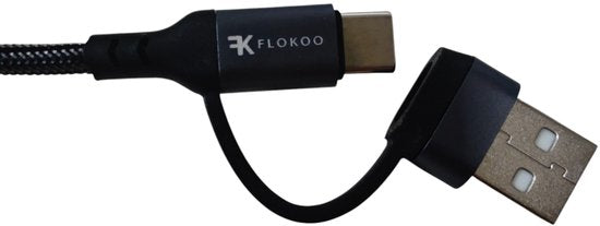3-in-1 USB Kabel – 1 meter – Snelladen & Dataoverdracht – USB naar USB-C - Lightning – Nylon Gevlochten – Zwart - oplaadkabel Telefoon