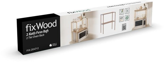 Fixwood 2-laags Ovenrek – Keukenrek van Hout en Kunststof – Magnetron Rek – 58x34x63 cm – Multifunctioneel Opslagrek – Extra Werk- & Opbergruimte