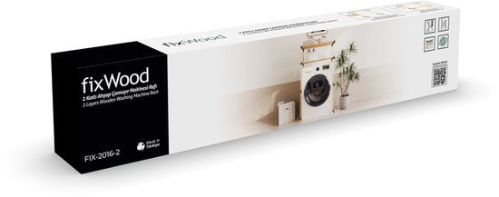 Fixwood 2-Laags Wasmachine Rek – Zwart - Houten Opbergrek voor Wasmachine – Ruimtebesparend Badkamerrek 127 cm – Beukenlook – 33x66x127 cm