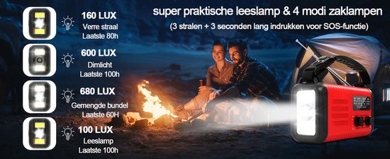 NovaWare NoodRadio Solar Opwindbaar - FM-AM - Powerbank Zonneenergie met 20.000mAh - Survival Noodpakket - Draagbare Radio op batterijen – Rood