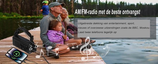 NovaWare NoodRadio Solar Opwindbaar - FM-AM - Powerbank Zonneenergie met 20.000mAh - Noodpakket - Draagbare Radio op batterijen – Zwart