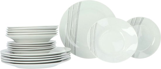 4goodz porseleinen servies 6 persoons - Wit/Zwarte strepen