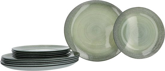 6-persoons Green Jem Servies Glas - 12 delig Servies - Groen