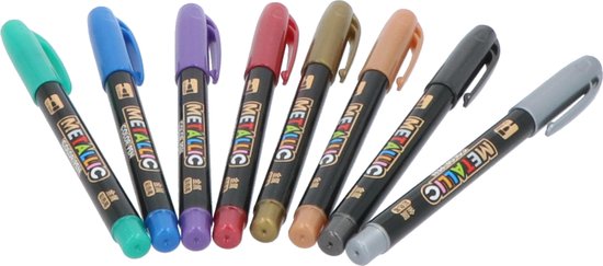 4goodz 8 stuks Metallic Fineliner Gelpennen 1-3 mm puntdikte