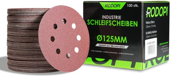 Rodopi® 100x gemengd schuurpapier 115 mm - 8-gats excentrische schuurmachine