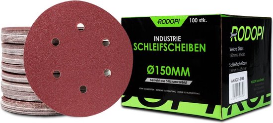 Rodopi® 100x Korrel Schuurpapier 150mm - 6 gats Excentrisch Schuurmachine