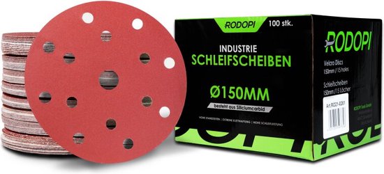 Rodopi® 100x Korrel Schuurpapier 150mm - 15 gats Excentrisch Schuurmachine