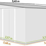Metalen Tuinschuur met Schuin Dak - Dubbele Vergrendelbare Deuren - 2,8 x 3,45 x 2,01m - Grijs
