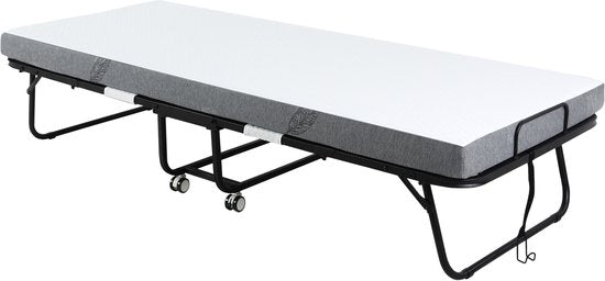 Opklapbaar bed 1 persoons met wielen verstelbaar, tot 150 kg, wit + zwart, 200 x 75 x 42,5 cm | Aosom.nl