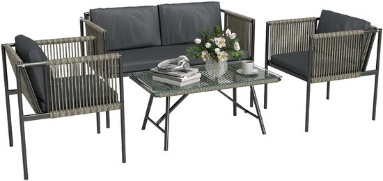 4goodz Tuinmeubelset 4-delig met salontafel, bank en 2 stoelen
