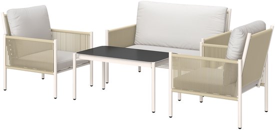 4goodz Tuinmeubelset 4-delig met salontafel bank en 2 stoelen - Zand/grijs